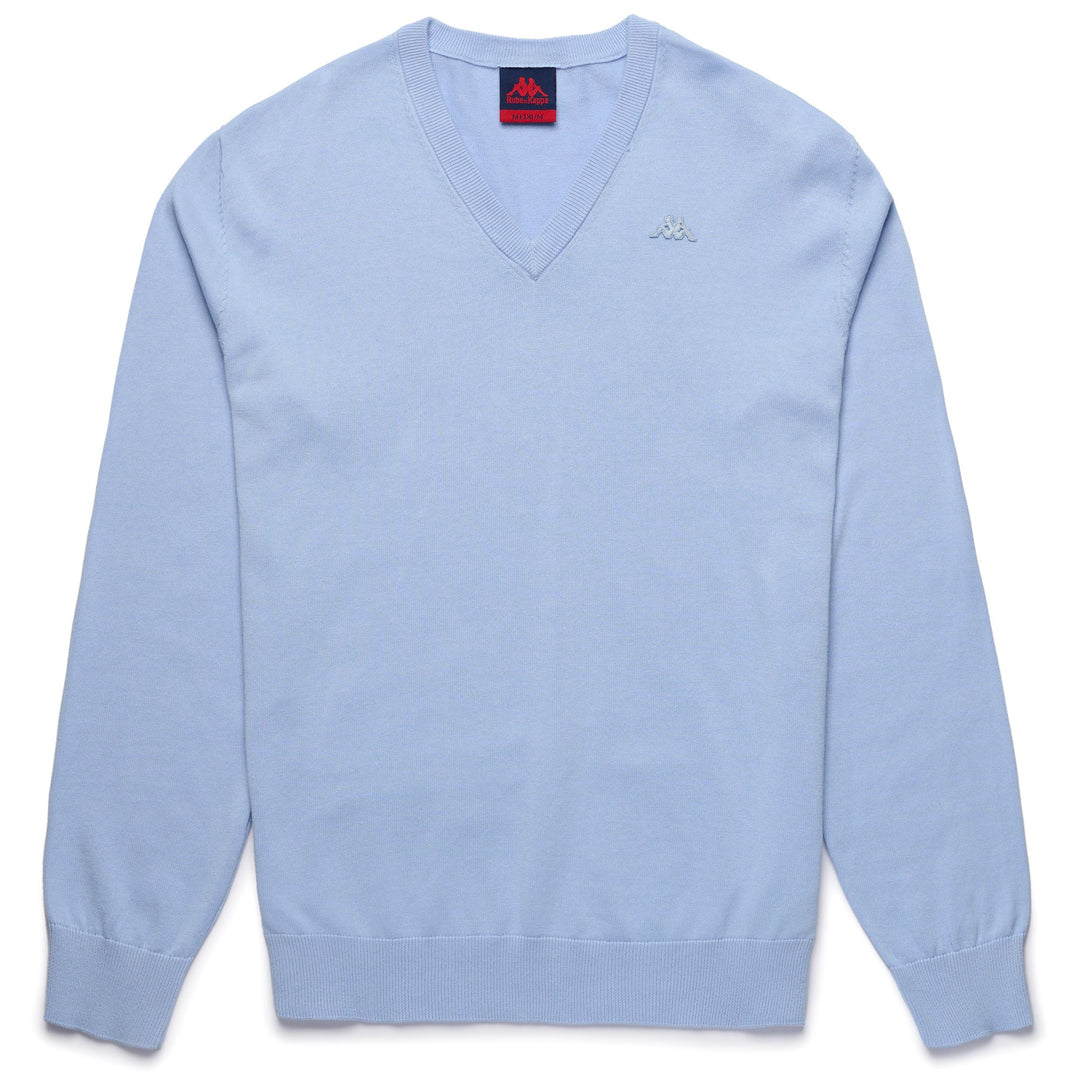 Azure blue Men's Cotton V-neck Pullover with Slim Fit 01