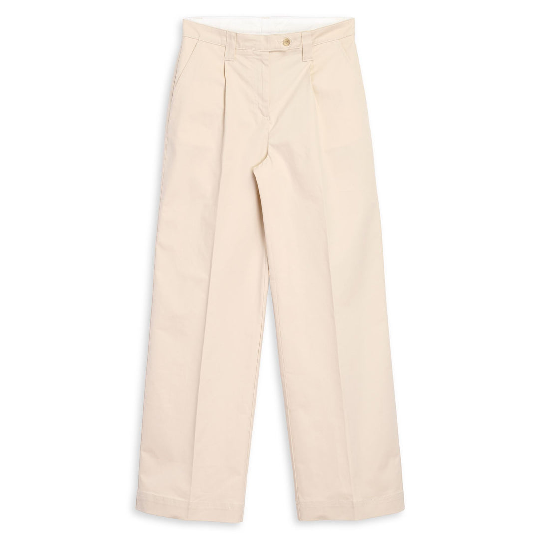 Pantaloni chino beige da donna con vestibilità ampia 01