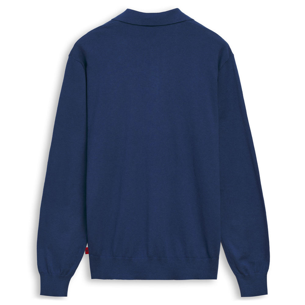 Polo da uomo blu a maniche lunghe in cashmere, vestibilità slim. 02
