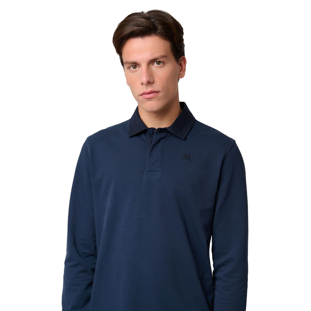 Blue Men's Long Sleeve Polo Shirt in Heavy Jersey main