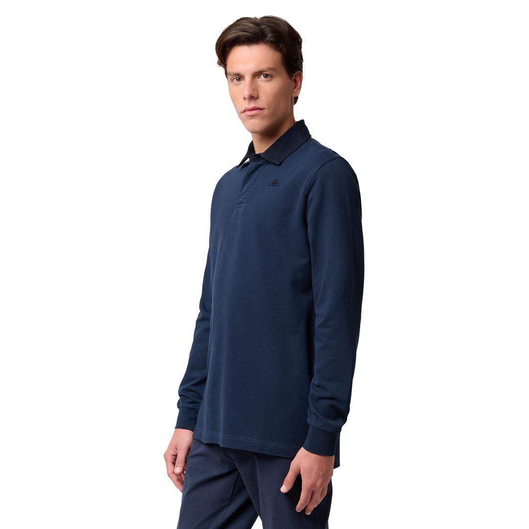 Blue Men's Long Sleeve Polo Shirt in Heavy Jersey 01