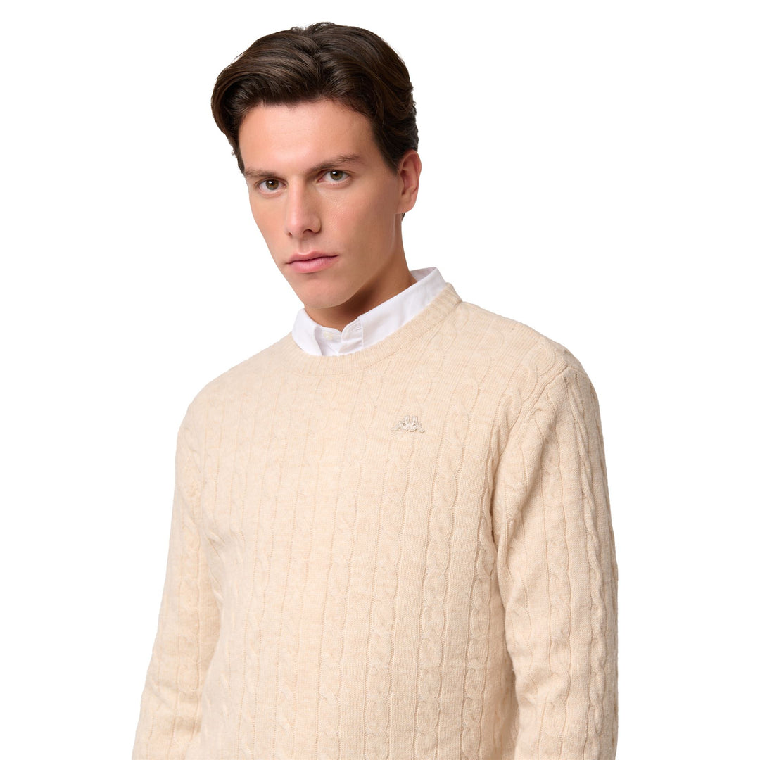 Beige Men's Slim Fit Cable Knit Pullover with Lambswool main