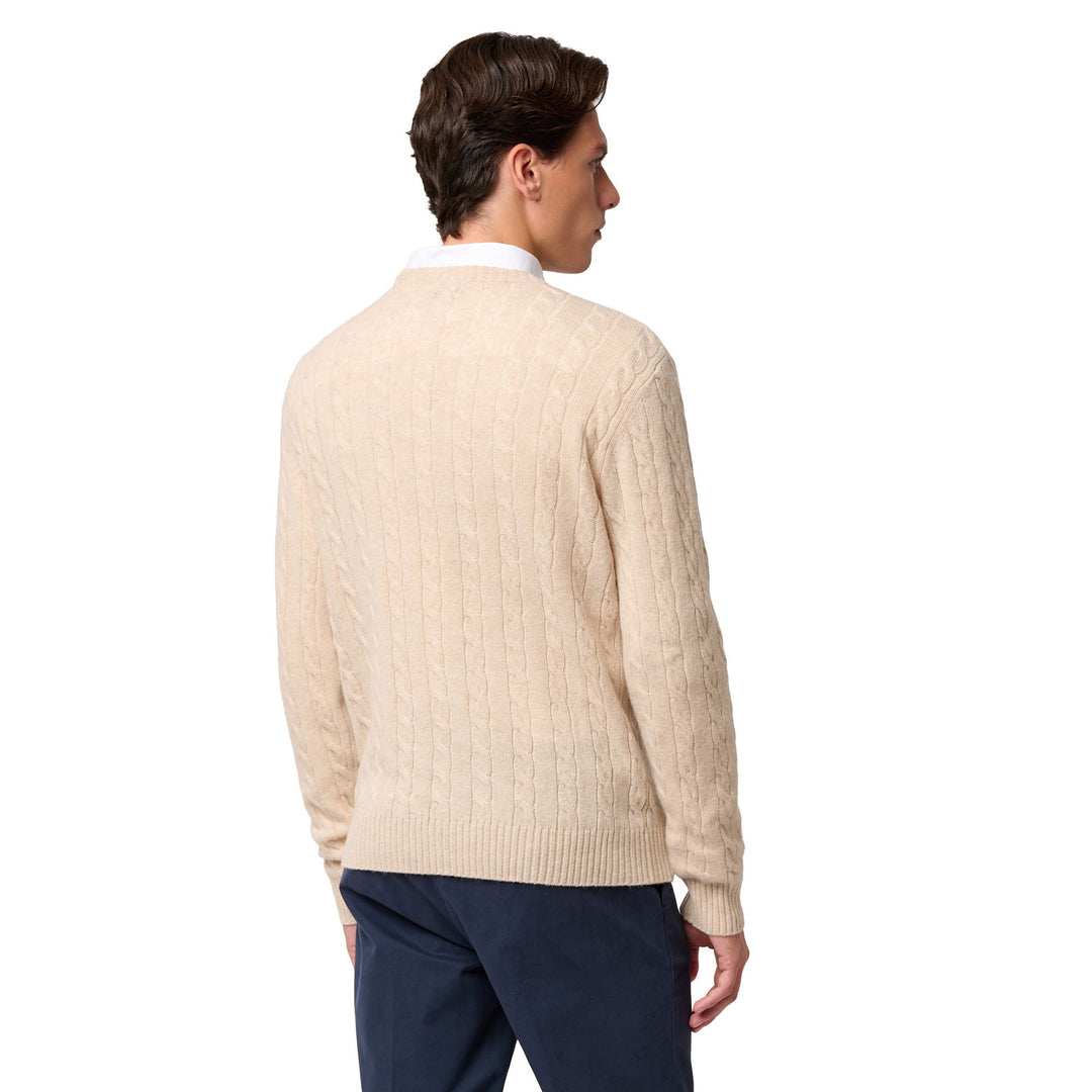 Beige Men's Slim Fit Cable Knit Pullover with Lambswool main