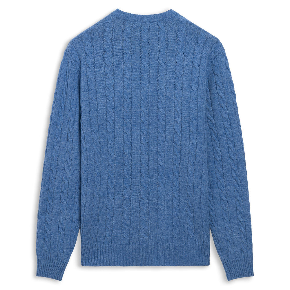 Pull en laine bleu pour homme, coupe ajustée, à torsades 02