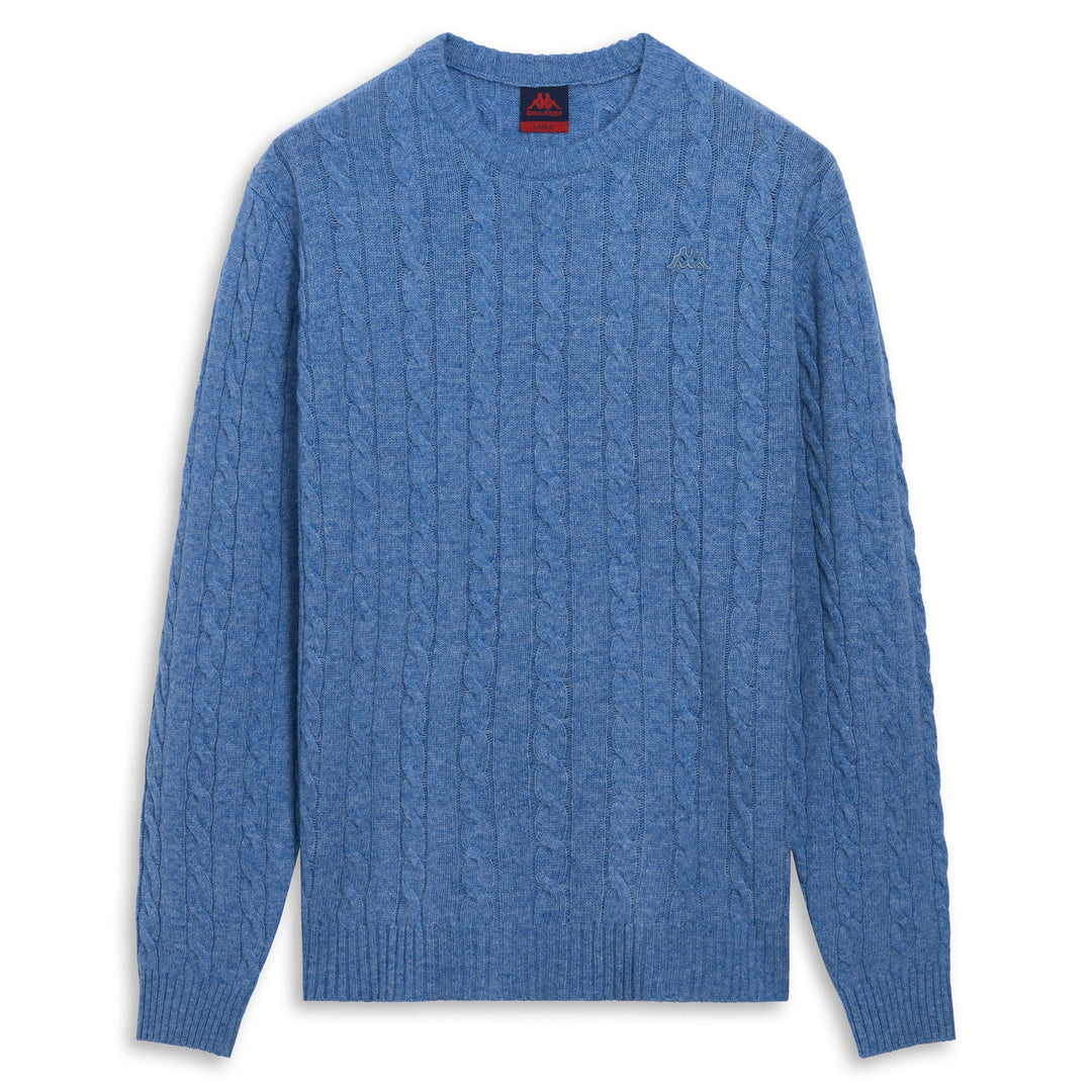 Pull en laine bleu pour homme, coupe ajustée, à torsades 01
