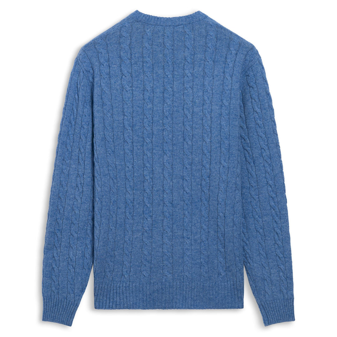 Blue Men's Slim Fit Wool Pullover with Cable Knit main