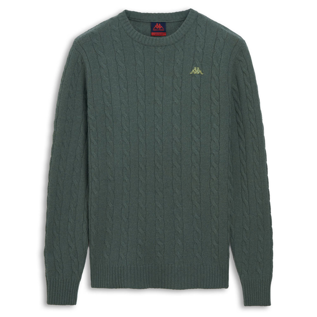 Pull en laine à torsades pour homme, coupe ajustée, vert 01