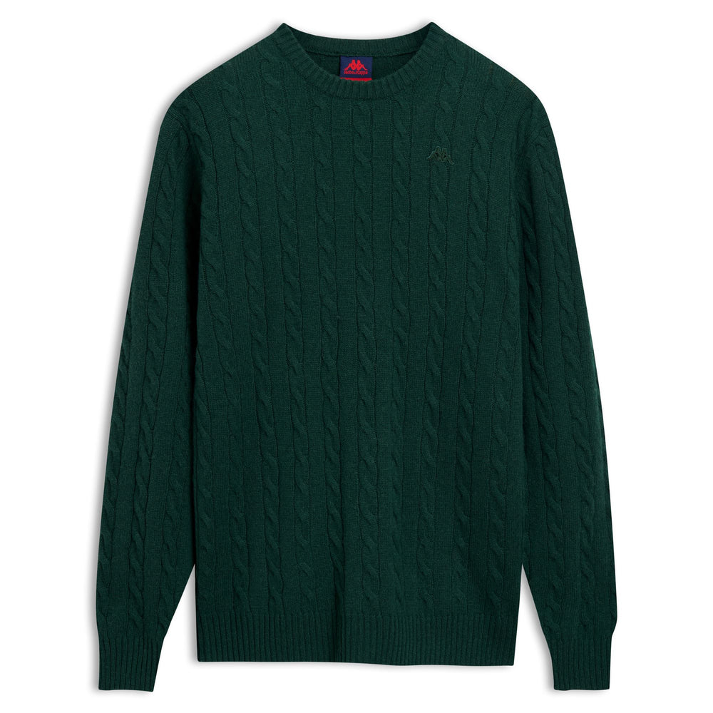 Green Men's Slim Fit Lambswool Pullover with Cable Knit 02