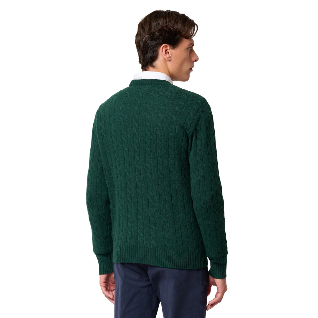 Green Men's Slim Fit Lambswool Pullover with Cable Knit main