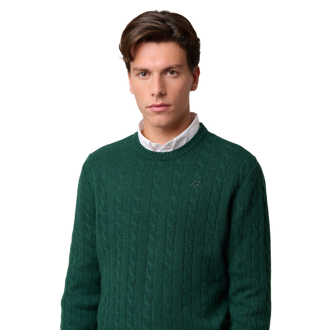 Green Men's Slim Fit Lambswool Pullover with Cable Knit main