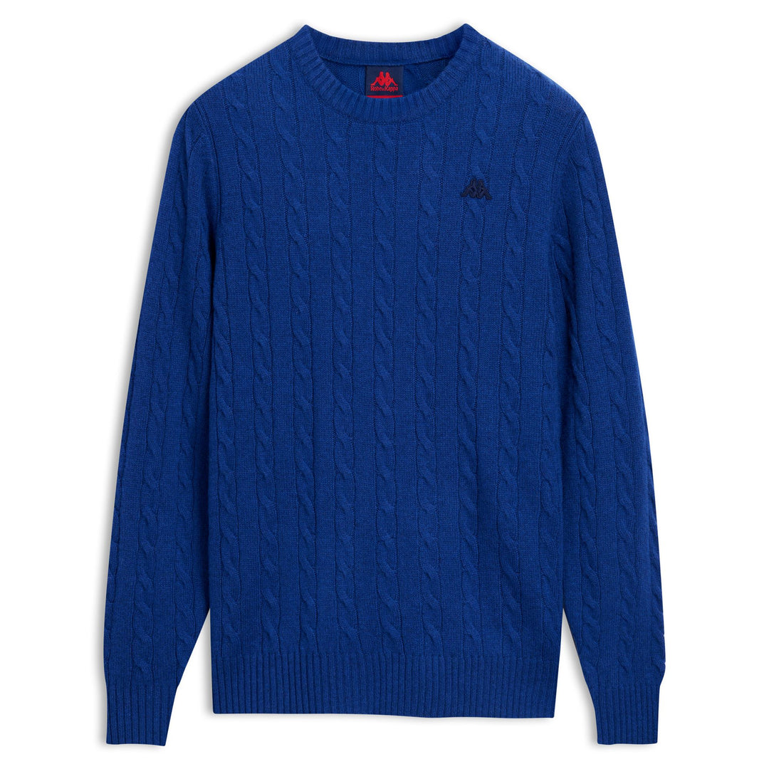 Dark Blue Men's Lambswool Cable Knit Pullover with Slim Fit 01