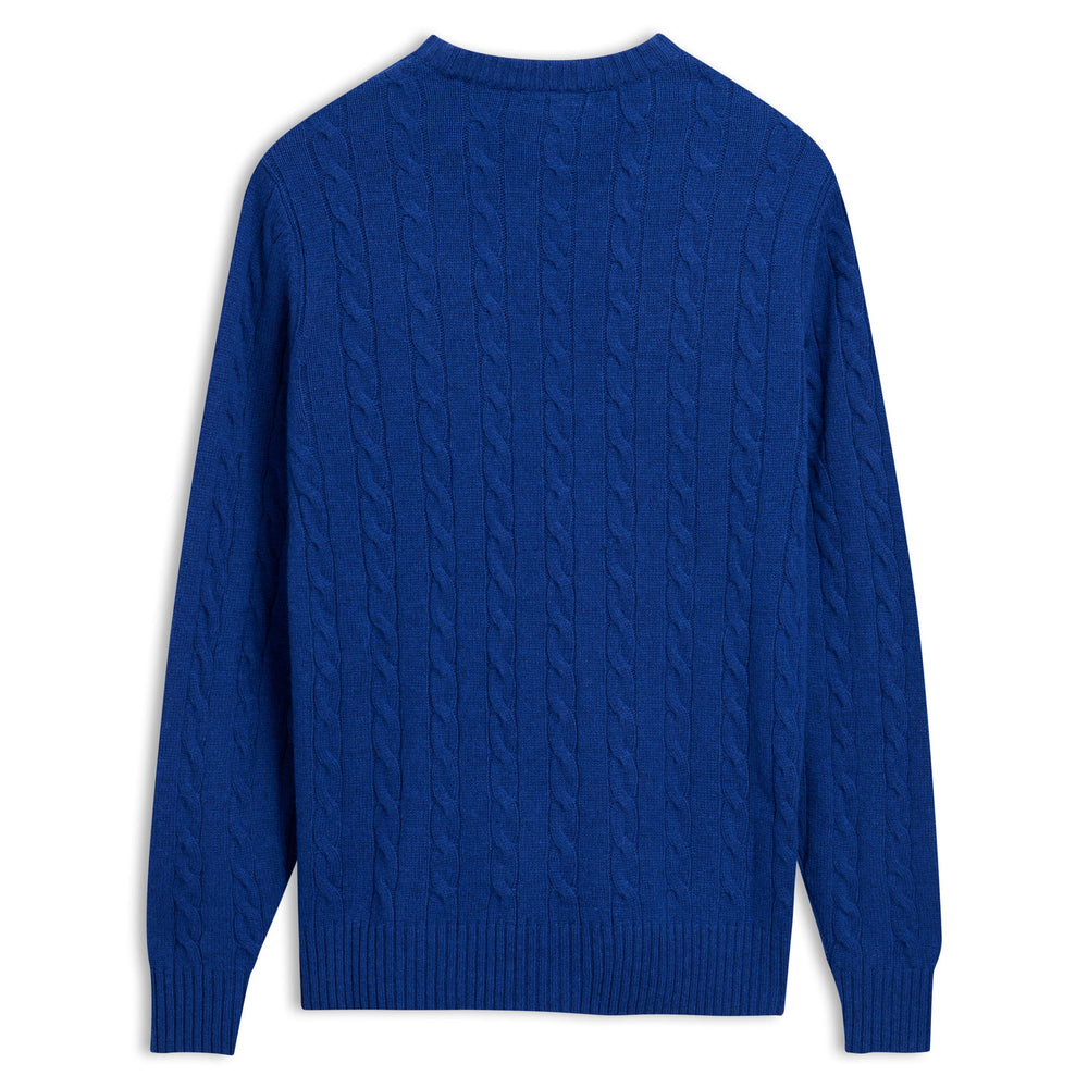 Dark Blue Men's Lambswool Cable Knit Pullover with Slim Fit 02