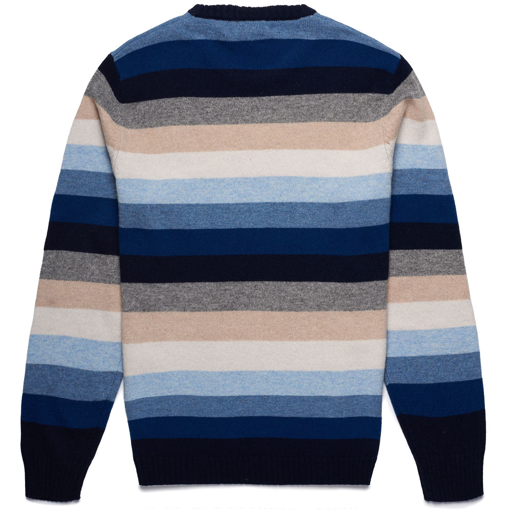 Jersey clásico de punto para hombre en azul beige con rayas multicolor 02