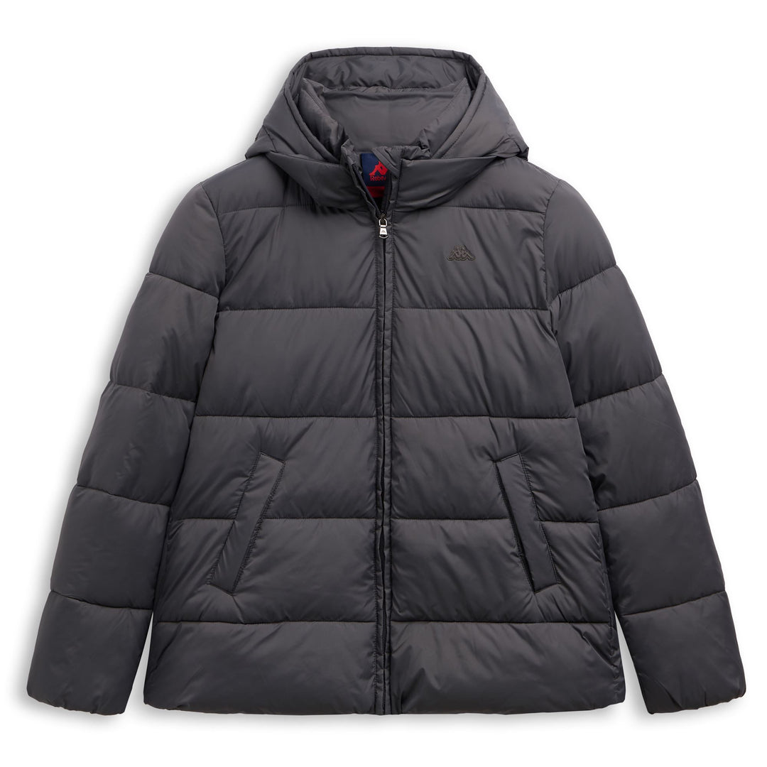 Chaqueta corta acolchada gris oscuro para mujer 01