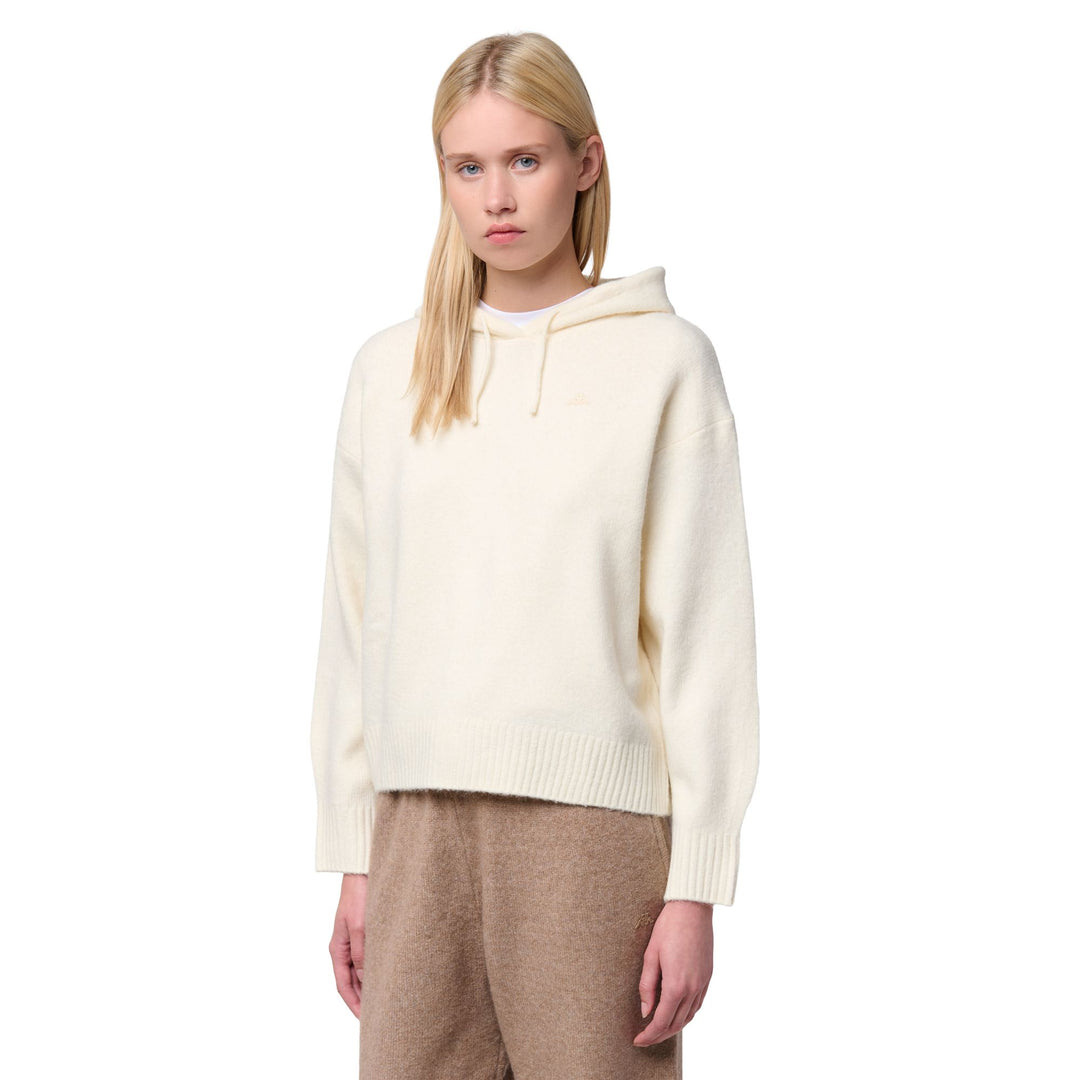 Maglione bianco con cappuccio da donna, vestibilità regolare 01