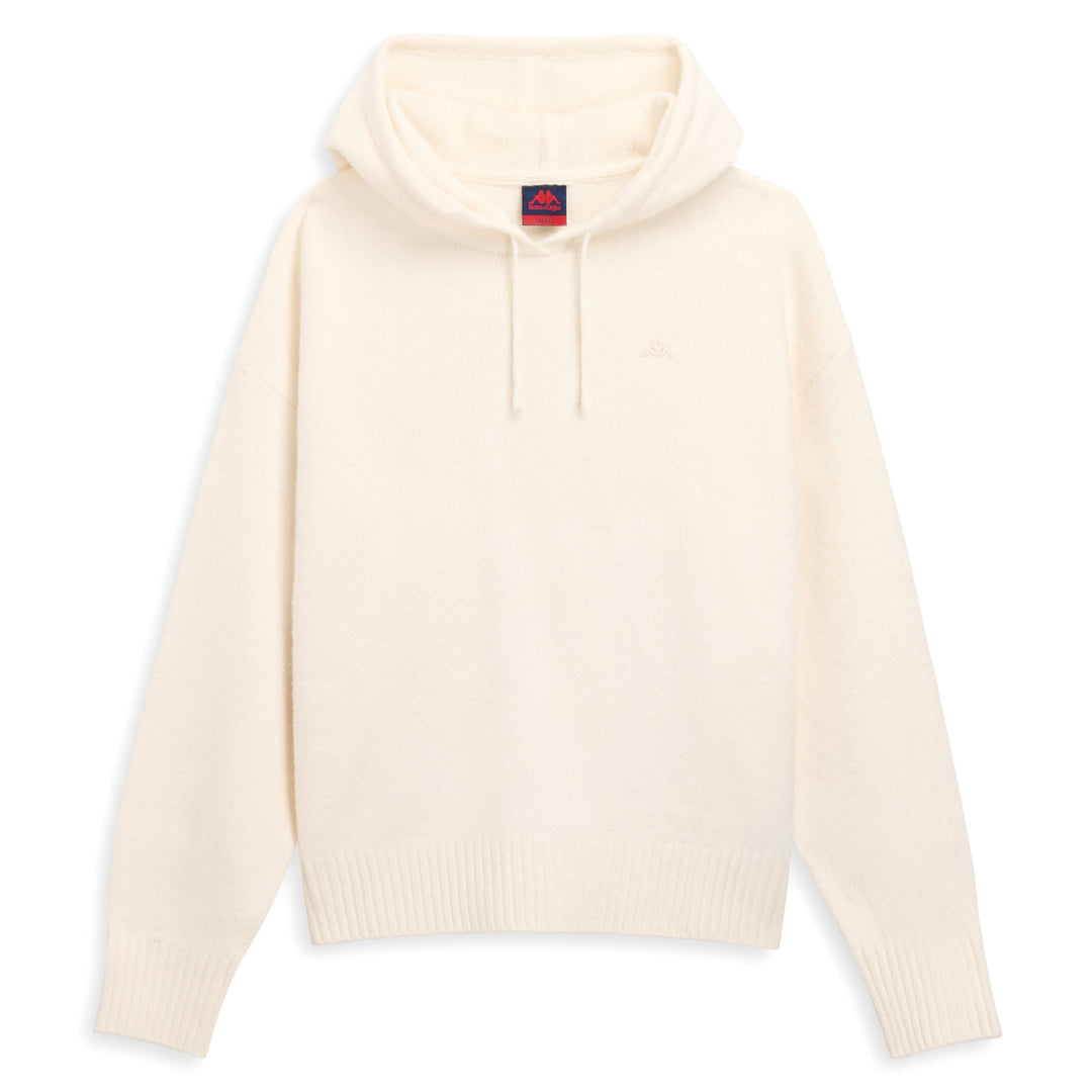 Suéter de punto blanco con capucha y corte regular para mujer main