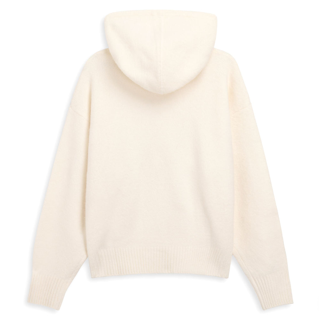 Suéter de punto blanco con capucha y corte regular para mujer main
