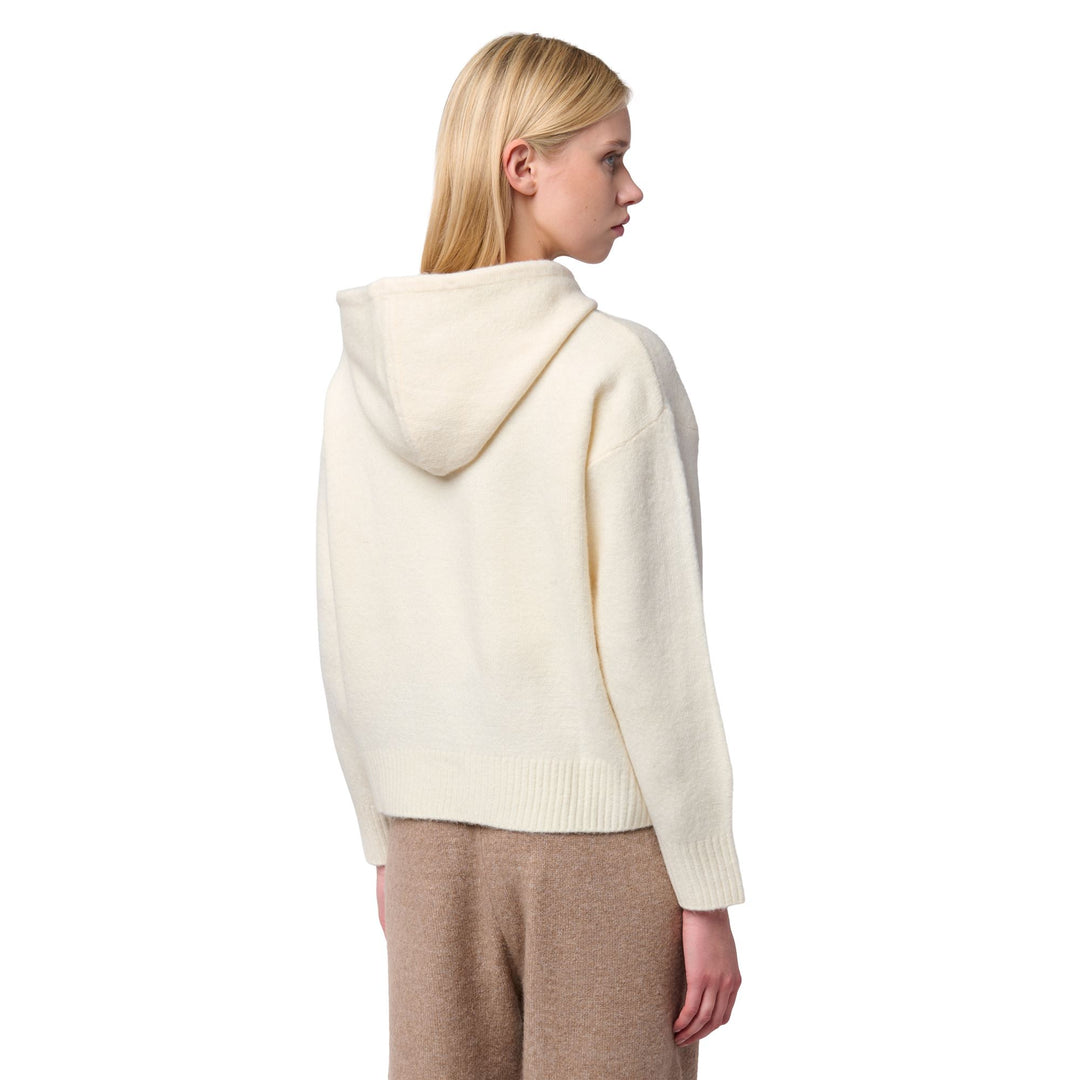 Suéter de punto blanco con capucha y corte regular para mujer main