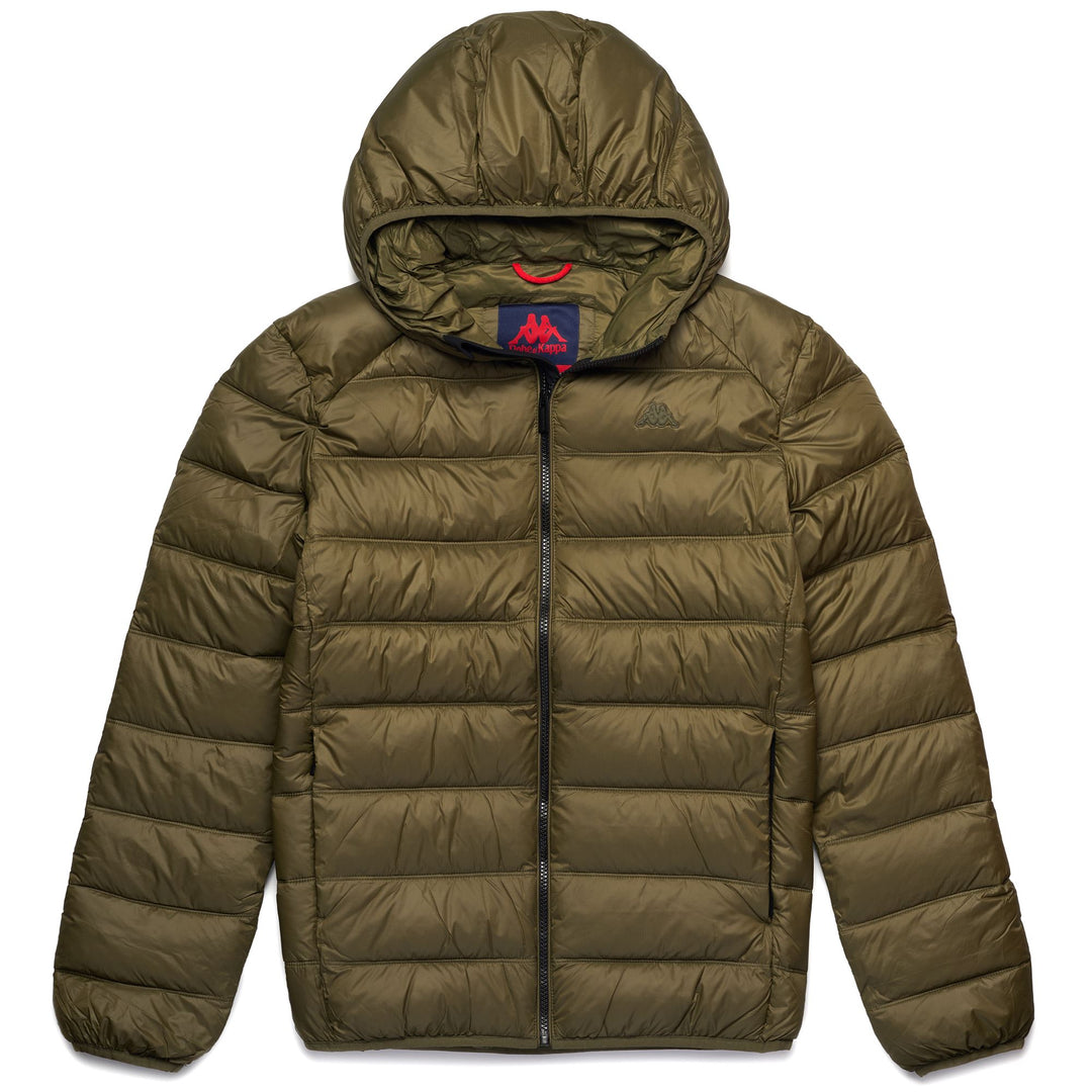 Military Green Men's Short Nylon Jacket with Hood and Pockets 01