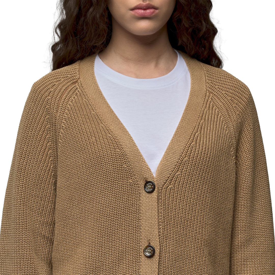 Cardigan casual in cotone marrone da donna vestibilità ampia main