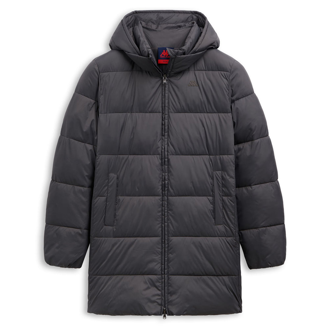 Chaqueta gris de longitud media para mujer con relleno de poliéster 01