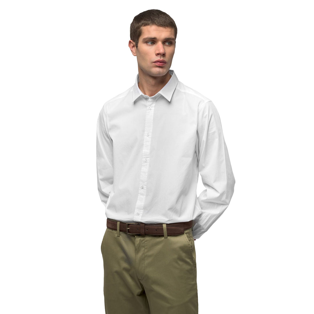 White Men's Slim Fit Casual Cotton Long Sleeve Shirt 01