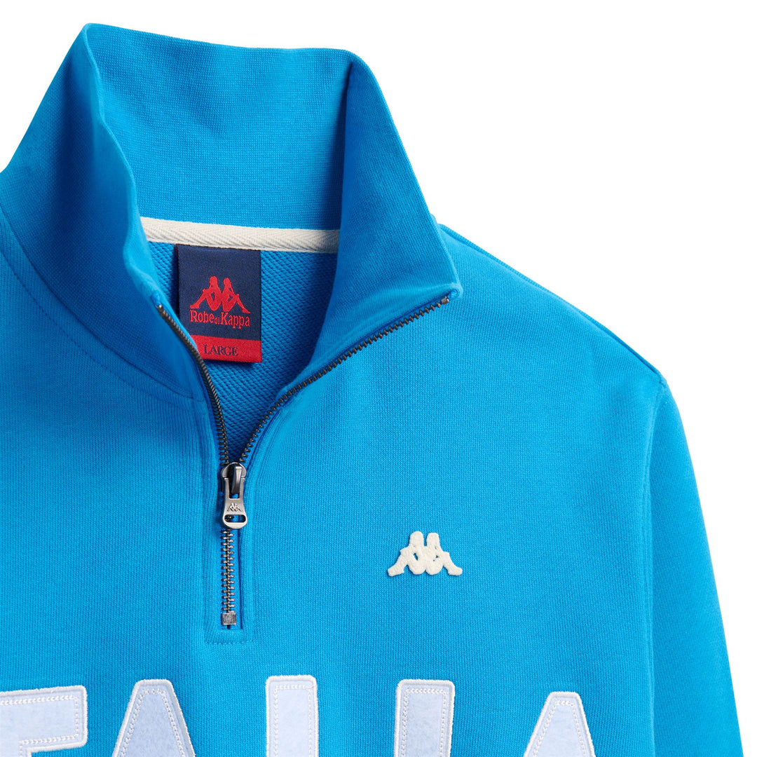 Pull polaire bleu homme coupe ajustée, demi-zip main