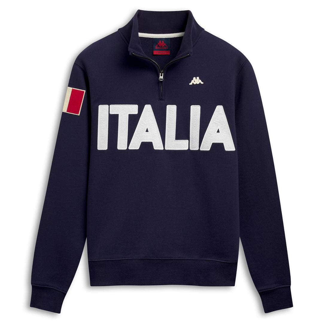 Suéter informal de algodón azul con media cremallera y corte entallado para hombre 01