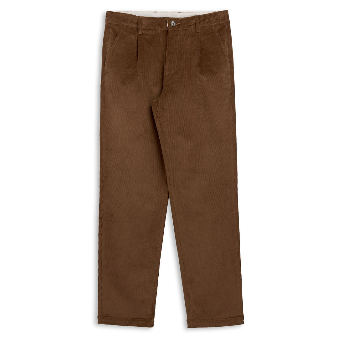 Pantaloni chino da uomo marroni, vestibilità regolare, in cotone ed elastan. 01