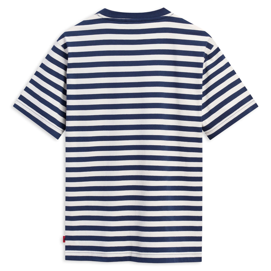 T-shirt rayé bleu pour homme, coupe classique, en coton. main