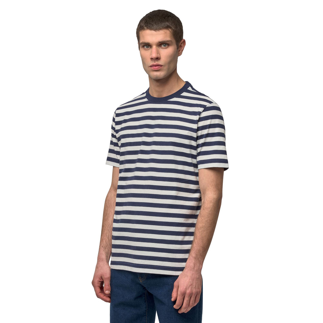 T-shirt rayé bleu pour homme, coupe classique, en coton. 01