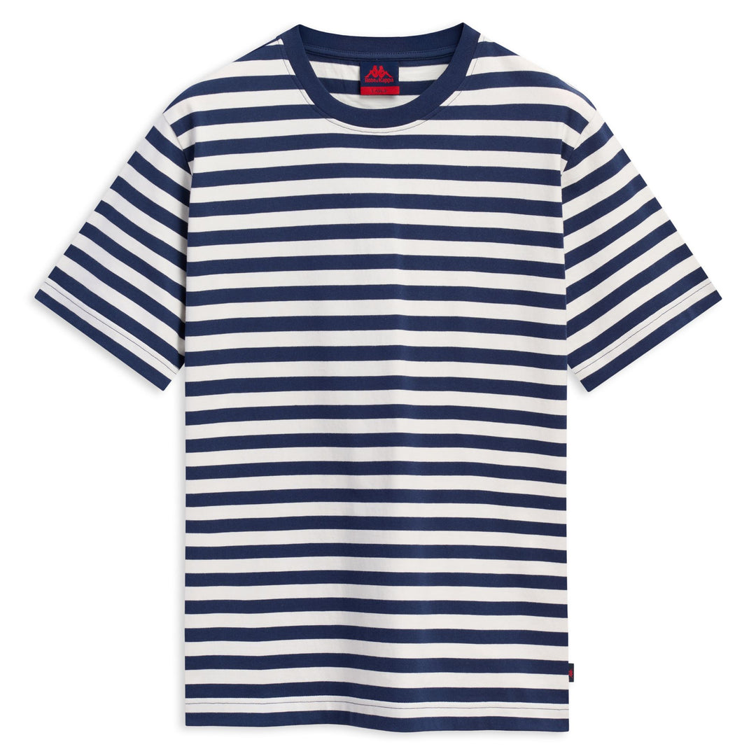 T-shirt rayé bleu pour homme, coupe classique, en coton. main