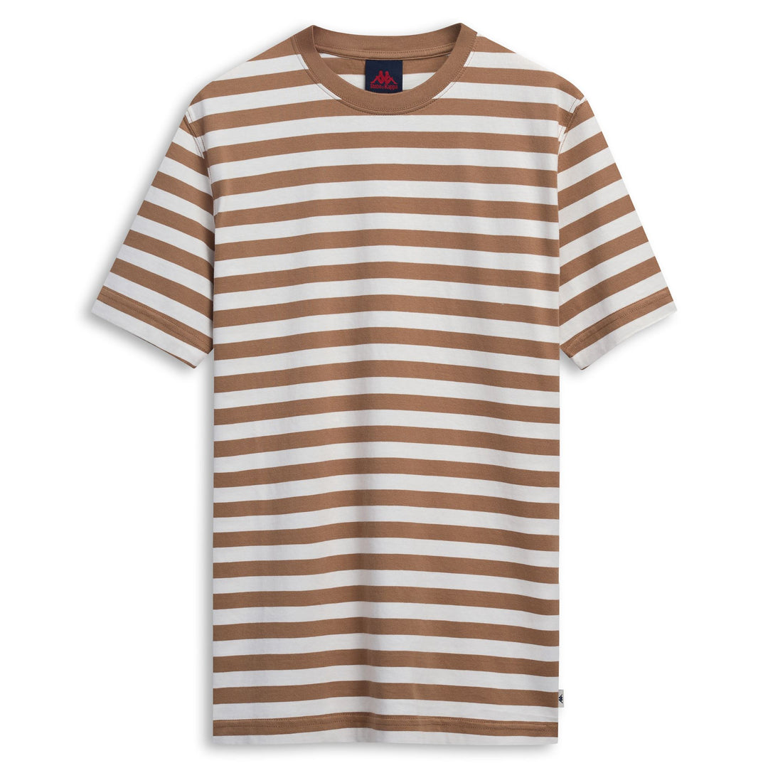 T-shirt rayé marron pour homme, coupe classique, en coton. main