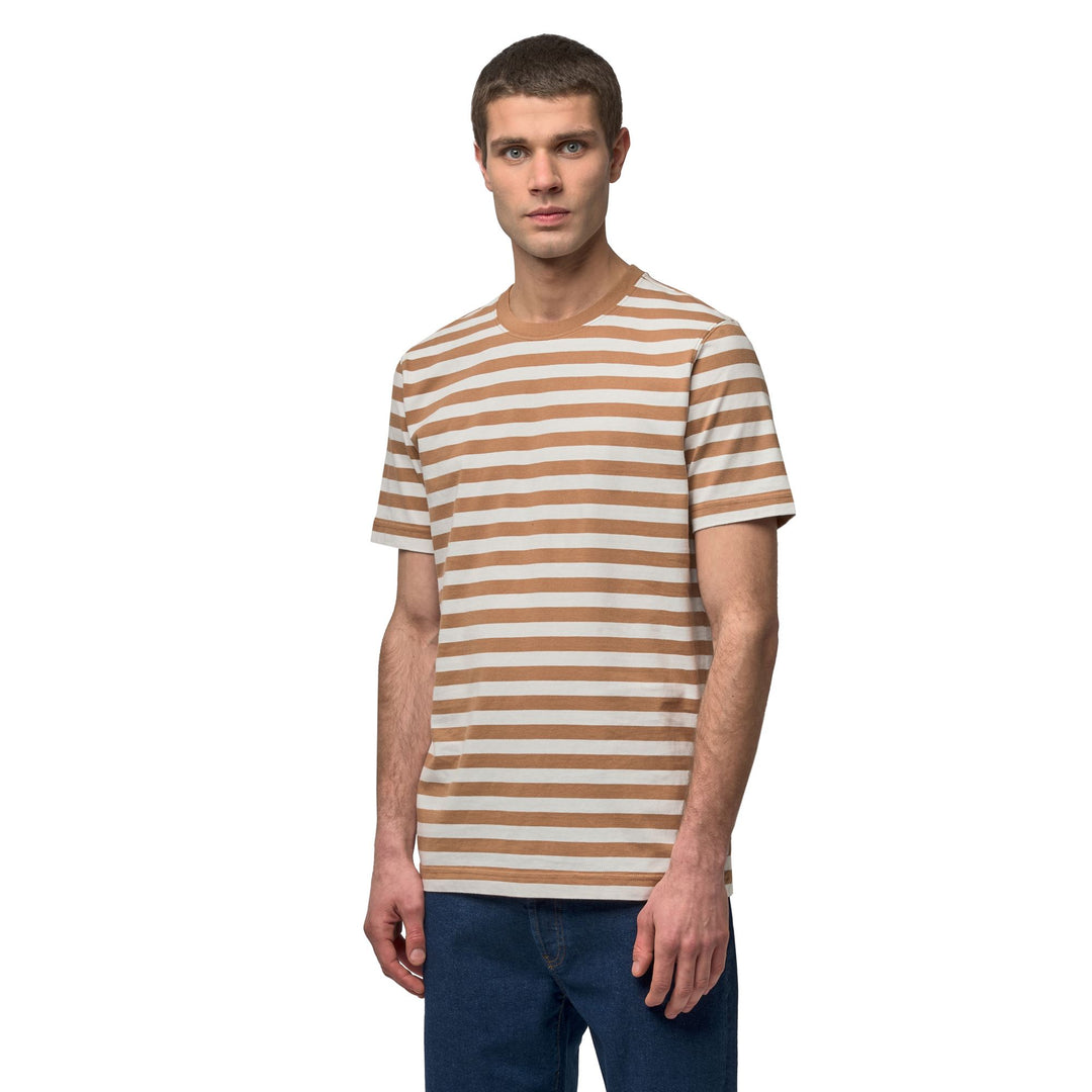 T-shirt rayé marron pour homme, coupe classique, en coton. 01