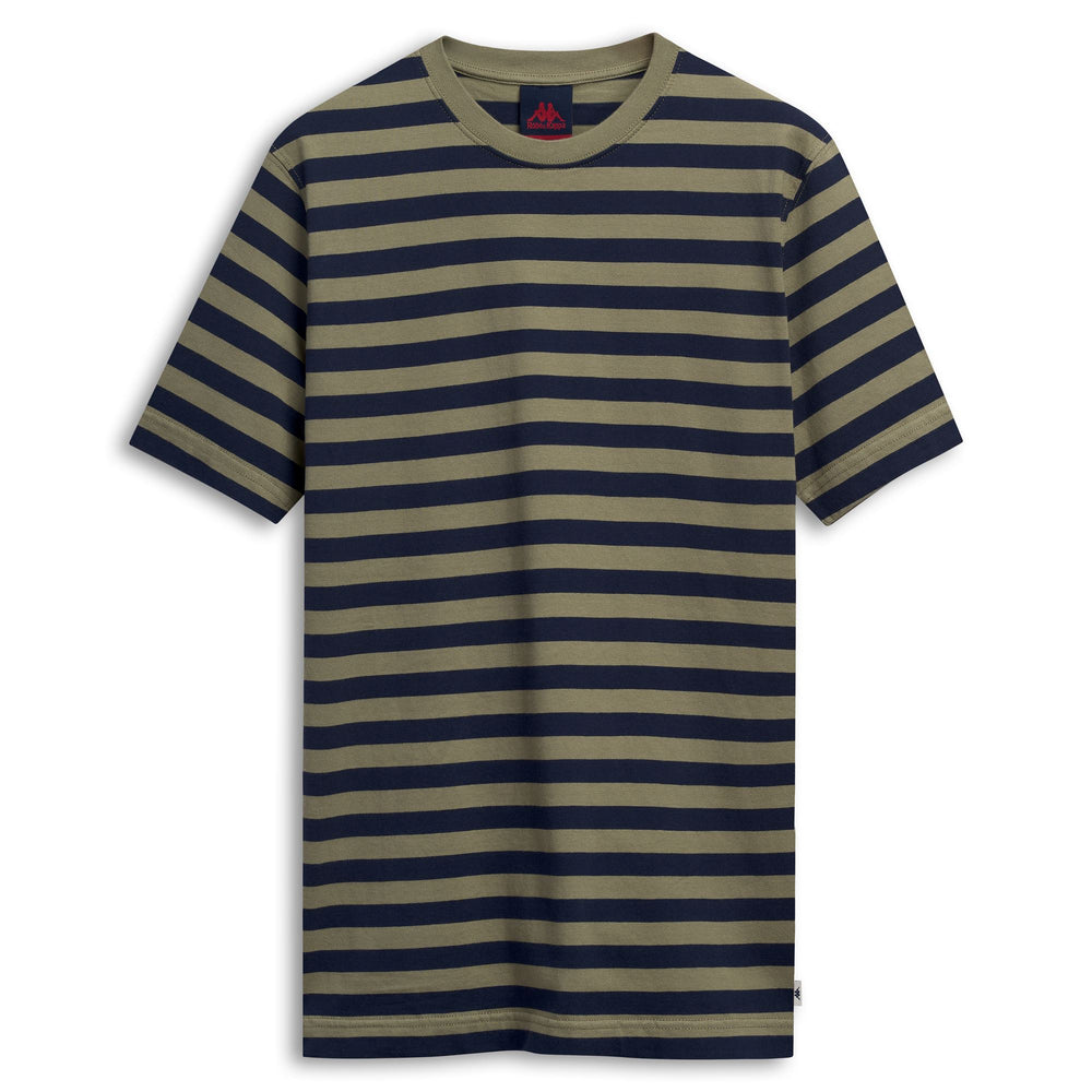 T-shirt rayé décontracté en coton vert pour homme, coupe classique 02