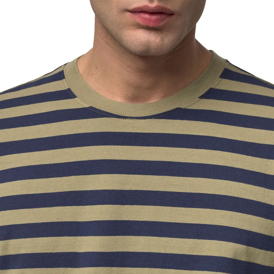 T-shirt rayé décontracté en coton vert pour homme, coupe classique main