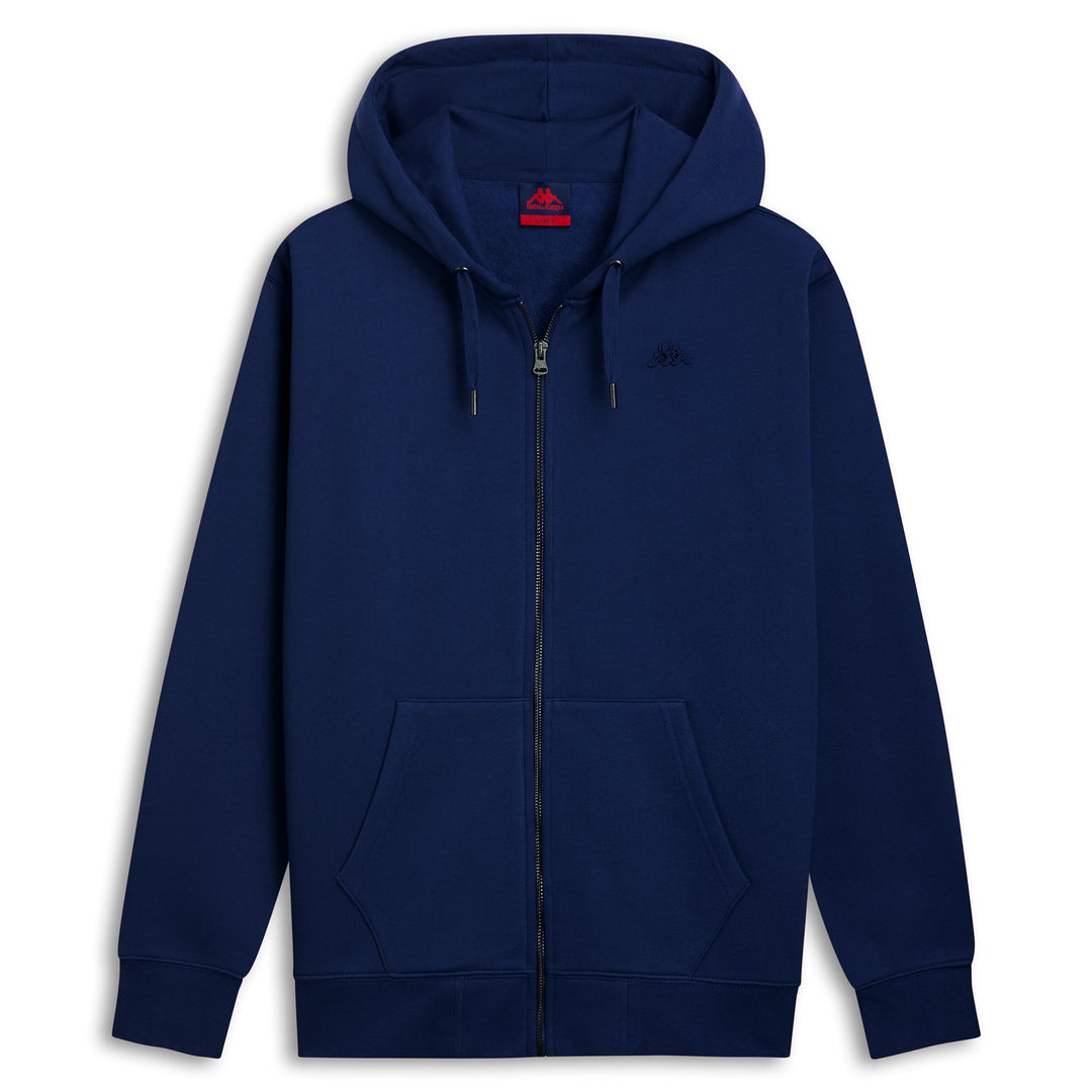 Sweat à capuche zippé bleu pour homme, coupe classique, en polaire brossée. 01