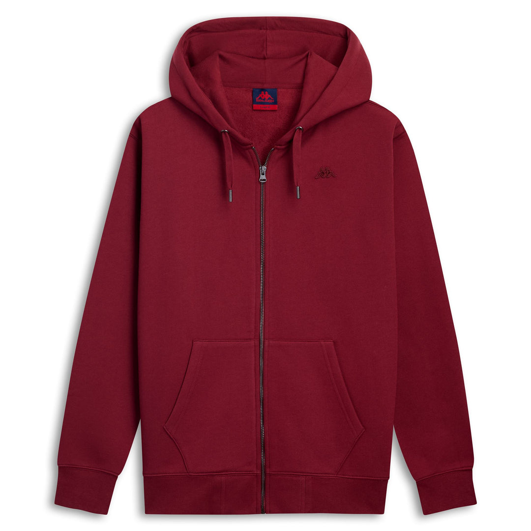 Red Men's Full Zip Brushed Fleece Hoodie with Kangaroo Pocket 01