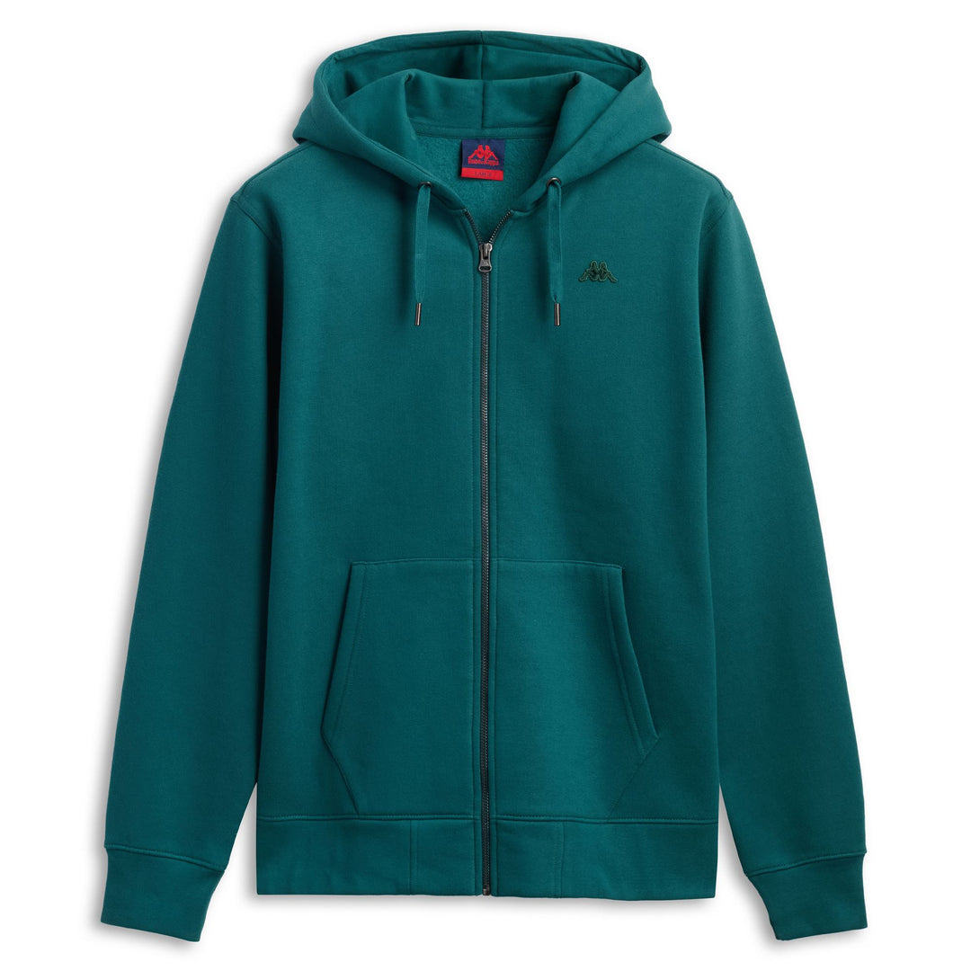 Sudadera con capucha y cremallera completa para hombre, color verde, con bolsillo tipo canguro 01