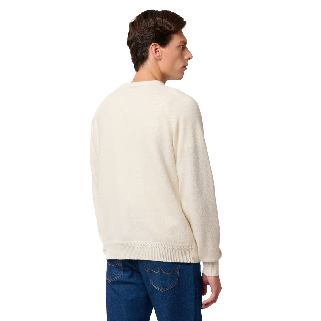 White Men's Slim Fit Wool Knit Jumper with Jacquard Lettering main