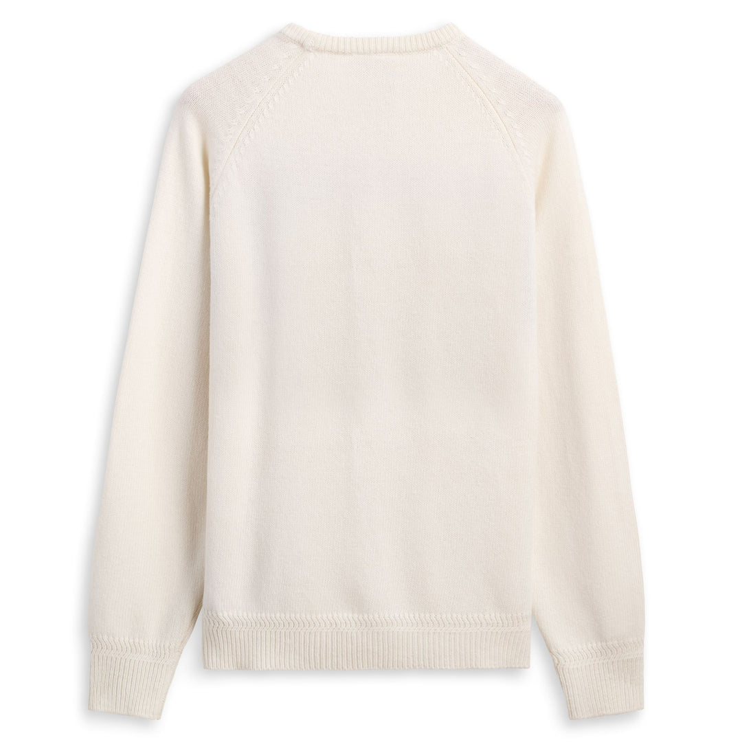 White Men's Slim Fit Wool Knit Jumper with Jacquard Lettering main