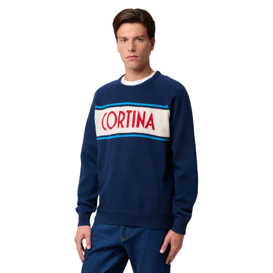 Blue Men's Slim Fit Knit Pullover with Jacquard Lettering 01