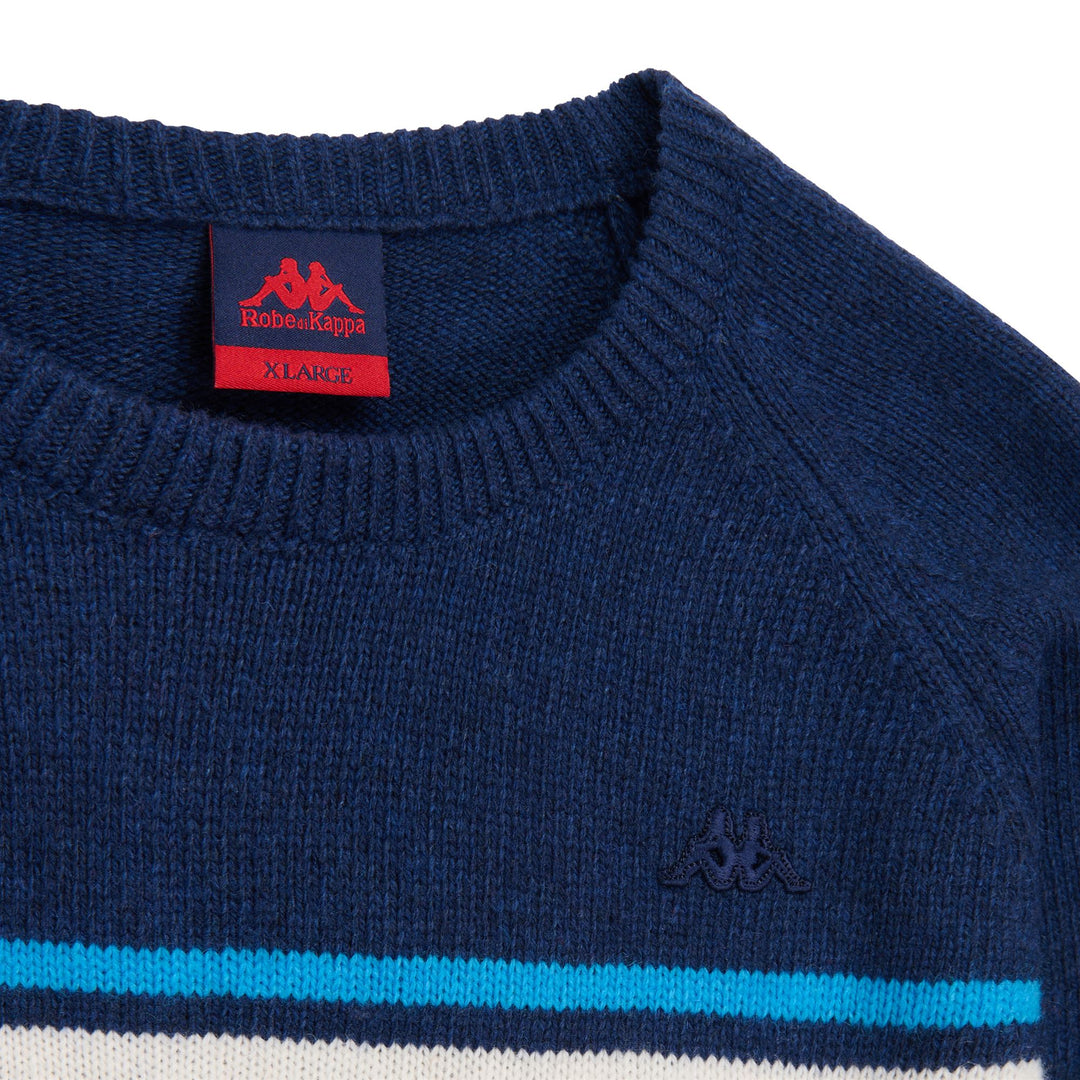 Blue Men's Slim Fit Knit Pullover with Jacquard Lettering main
