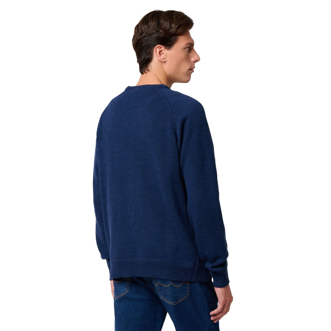 Blue Men's Slim Fit Knit Pullover with Jacquard Lettering main