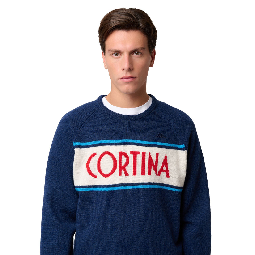 Blue Men's Slim Fit Knit Pullover with Jacquard Lettering main