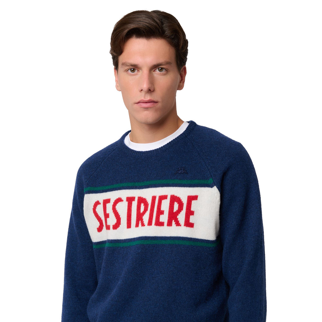 Blue Men's Slim Fit Wool Knit Jumper with Jacquard Detailing main