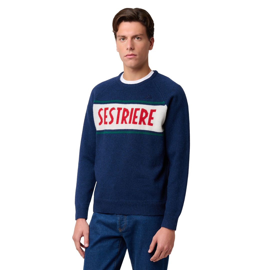 Blue Men's Slim Fit Wool Knit Jumper with Jacquard Detailing 01