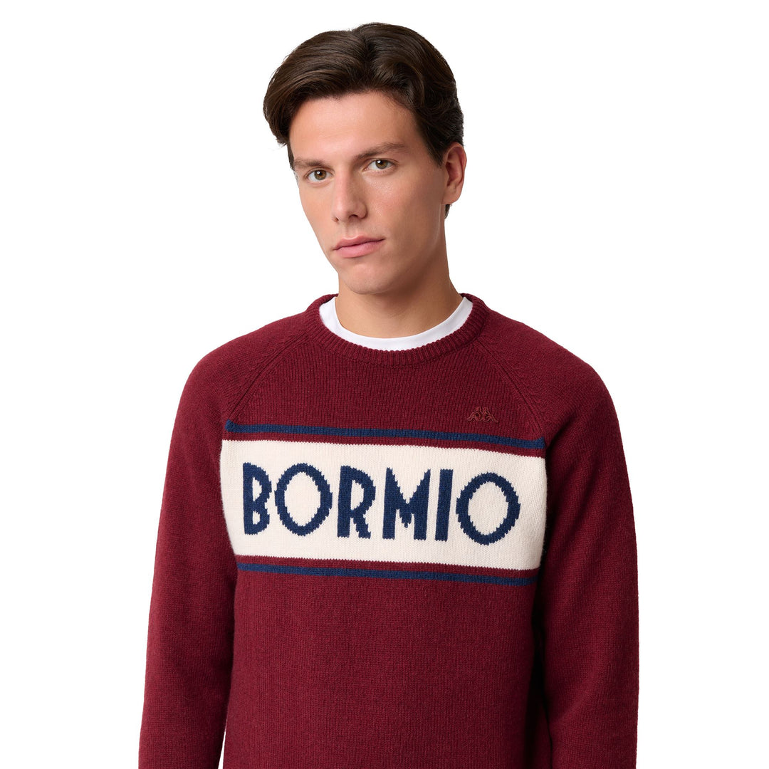 Maglione rosso da uomo slim fit in maglia con dettagli in lana e jacquard main
