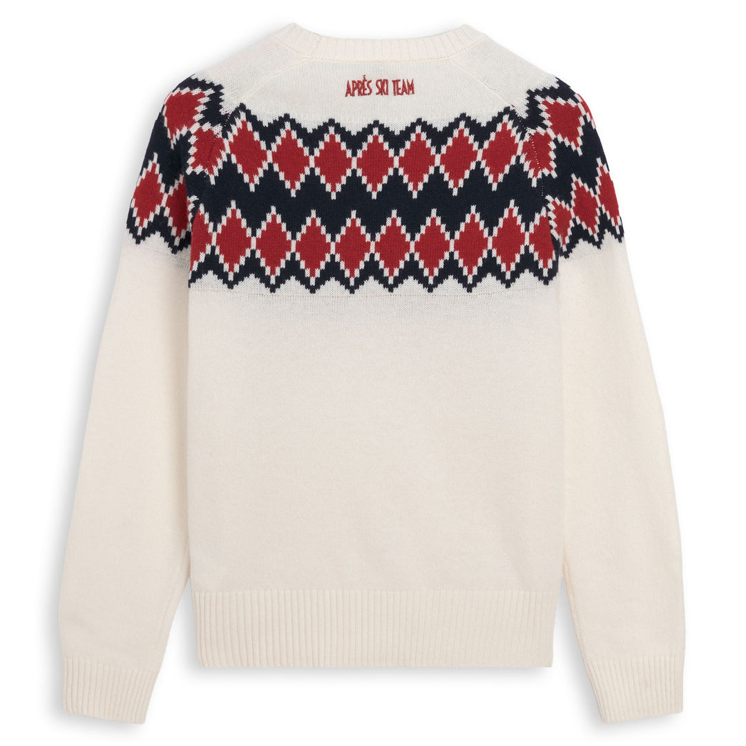 Pull en laine blanc pour femme, coupe classique, motif jacquard main