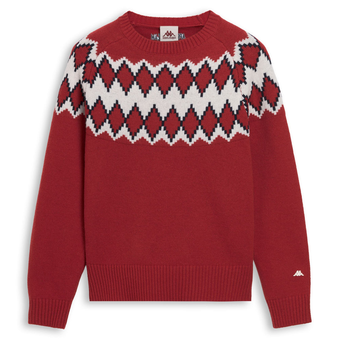 Red Women's Regular Fit Wool Pullover with Jacquard Design 01